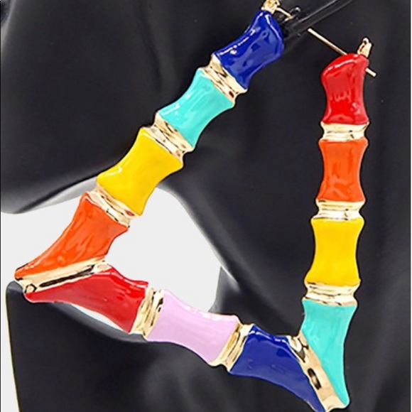 Triangle Bamboo Earrings - Multi-Colored - Picture 1 of 1